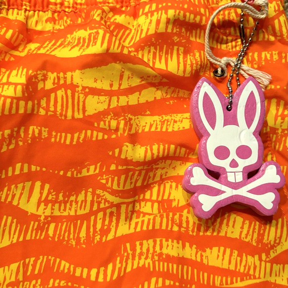 Psycho Bunny Men's Neon Red Orange Wavy Print Foley Graphic Swim Trunks XXXL - Picture 8 of 11